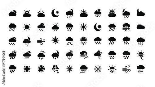 Diverse collection of emoji-style icons depicting various celestial and weather symbols Vector