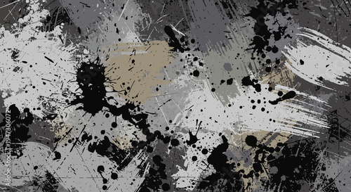 Abstract black, white, and beige paint splatter background vector