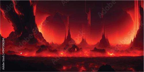 A Christmas tree on the snow meets a Christmas tree on the beach under a burning orange sunset sky where hot flames of red energy light the dark clouds in a natural inferno