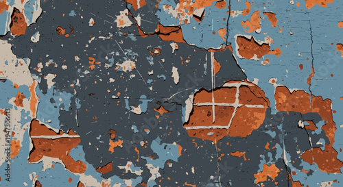 Vector set of 1 grunge textures, blue, orange, and grey