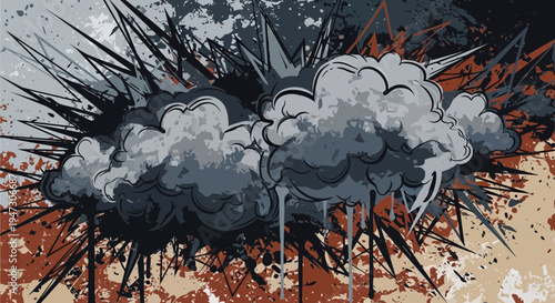 Vector explosion cloud with splashes and sprays