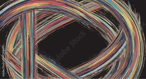 Abstract colorful network cables swirl in an electric wave on a white background, symbolizing a high-speed technology connection for computer power and telecommunications equipment