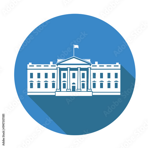 white house building icon in Washington DC isolated on blue background