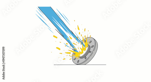 Laser cutting through metal disc with sparks flying