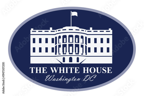 white house building icon in Washington DC isolated on blue background