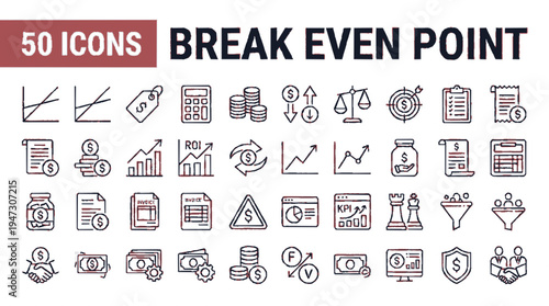 Break even point themed icons showcasing business and finance symbols for analysis and strategy