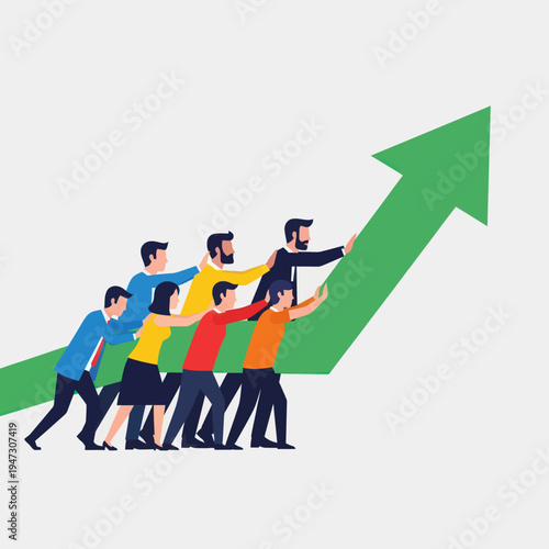 Teamwork propelling growth - A collaborative effort driving success upwards.