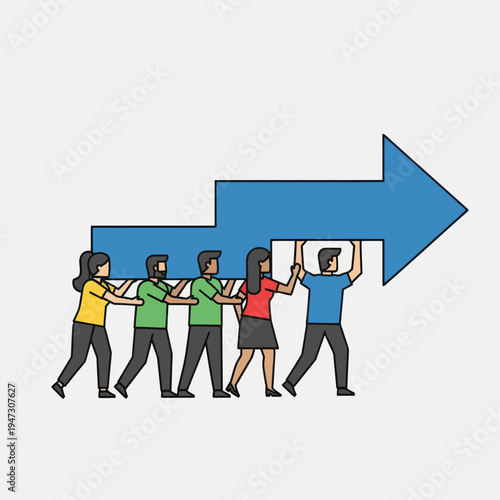Teamwork and Collaboration - People Moving Arrow Together for Success.