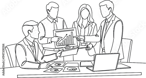 Business Team Analyzing Data on Laptop Dashboard – Financial Analytics and Teamwork Concept Illustration
