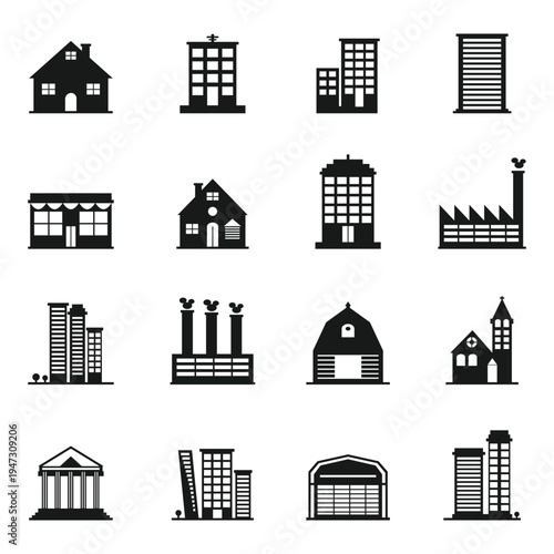 Building and shop icons set