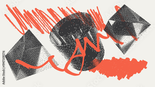 Geometric Shapes Set With Vector Bitmap Dithering Texture.