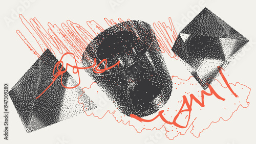 Geometric Shapes Set With Vector Bitmap Dithering Texture.