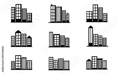 Set of building icons in a modern style