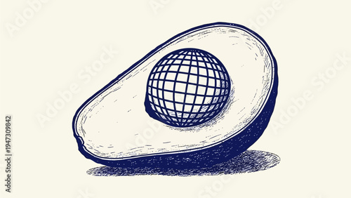Foto Avocado with a globe inside, symbolizing global food or healthy eating with a wo