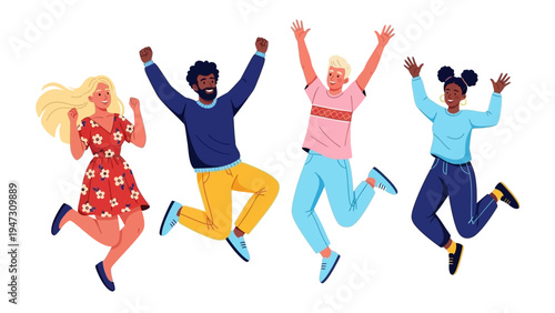 Photography Diverse group of young adults expressing immense joy and happiness, energeticall