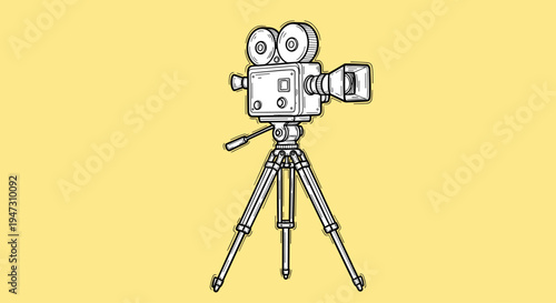 Vintage film camera on tripod stand