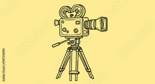 Vintage film camera on tripod stand (1)