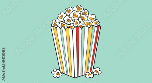 Colorful striped popcorn bucket filled high