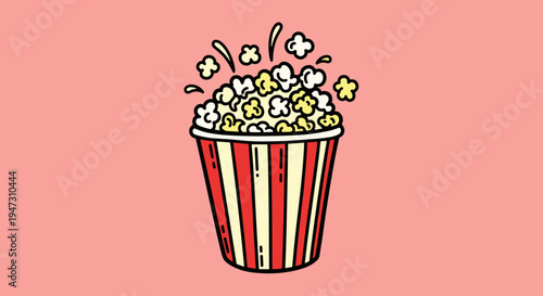 Colorful popcorn in striped bucket