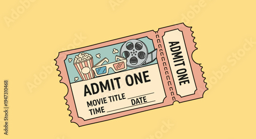 Colorful movie ticket stub illustration