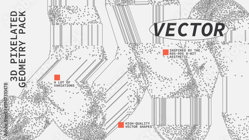 Geometric Shapes Set With Vector Bitmap Dithering Texture.