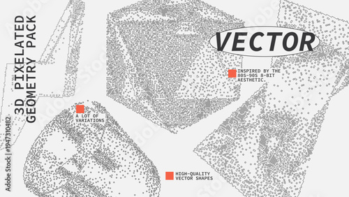 Geometric Shapes Set With Vector Bitmap Dithering Texture.