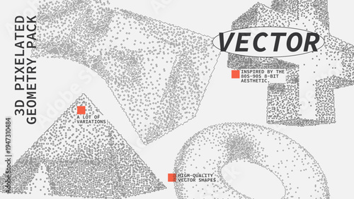 Geometric Shapes Set With Vector Bitmap Dithering Texture.