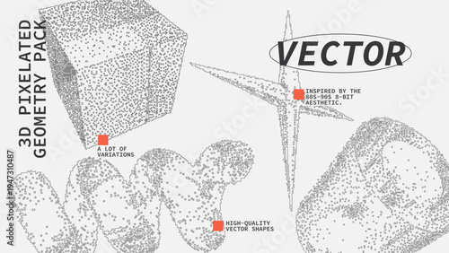 Geometric Shapes Set With Vector Bitmap Dithering Texture.