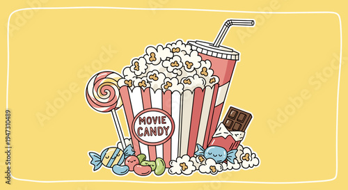 Colorful movie candy and snacks