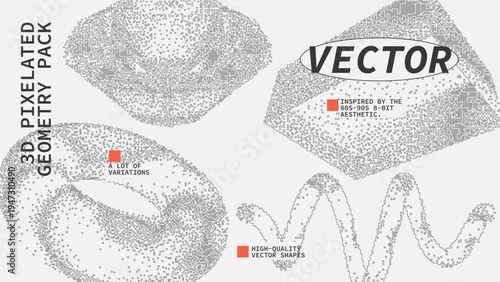 Geometric Shapes Set With Vector Bitmap Dithering Texture.