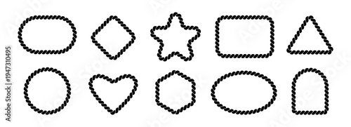 Rope knit cord border for wavy knot frame. String cowboy pattern for nautical and western boarder. Braid decorative rope for oval, round border design