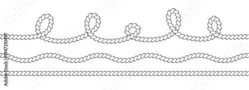 Rope cord brush for wavy knit knot and shape string cowboy. Pattern vector nautical for  western border and frame. Rope decorative outline for nautical design.
