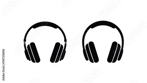 Pair of stylish black over-ear headphones with padded ear cups and adjustable headband Vector