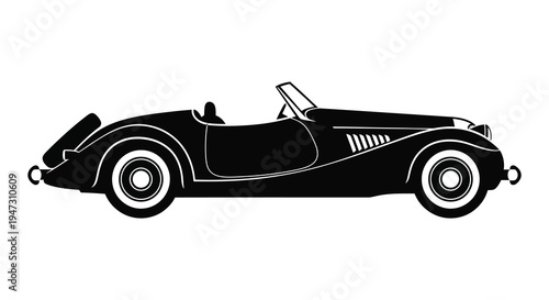 A striking black silhouette of a classic vintage roadster car showcasing its elegant design silhouette high quality professional detailed modern stylish