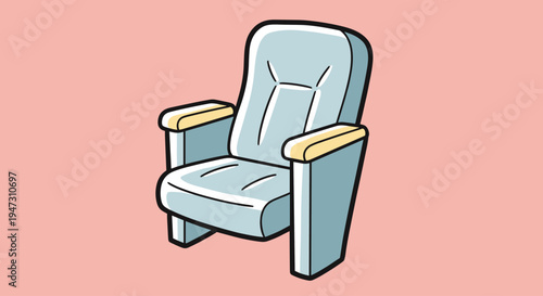 A blue chair with wooden armrests
