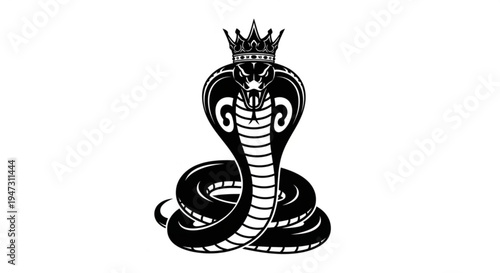 A black and white vector graphic of a cobra with a crown