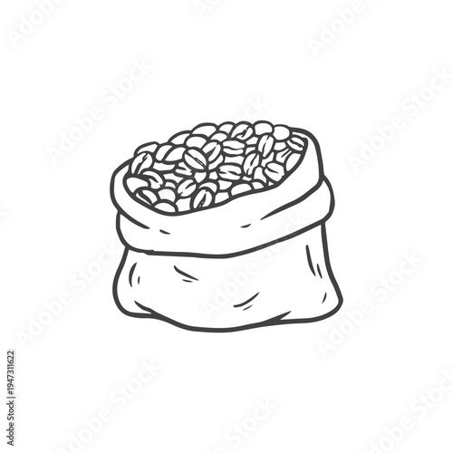 A bag of coffee beans in a hand-drawn sketch style. Cofee doodle. Vector illustration