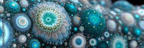 Wallpaper Mural Intricate fractal surface displays complex layered patterns in shades of cyan and blue Torontodigital.ca