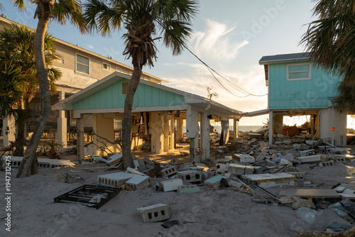 Εκτύπωση καμβά Storm surge severe damage to waterfront houses after hurricane Milton in Englewood, Florida