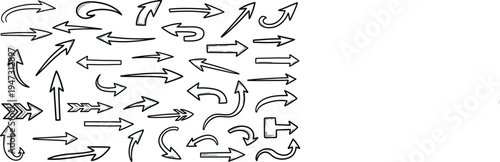 Collection of various black arrows on white background