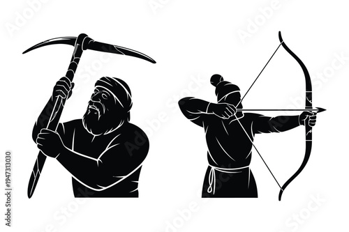 Historical figures: miner with pickaxe and archer