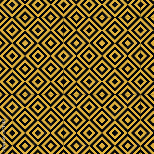 Dynamic geometric pattern in black and gold, featuring repeating diamond shapes that create a striking visual effect.