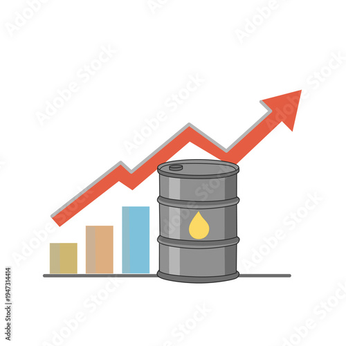 Rising Oil Prices Concept – Crude Oil Cost Increase with Up Arrow and Economic Crisis Illustration