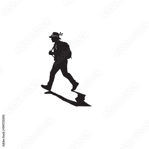 Man Walking Silhouette With Backpack On White Background For Travel Concepts