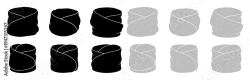 Rows of black and gray cylindrical objects, possibly representing a simple pattern or data.