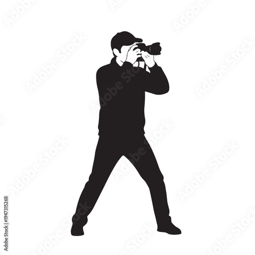 Silhouette Of Man Taking Photo With Camera On White Background For Photography Concepts