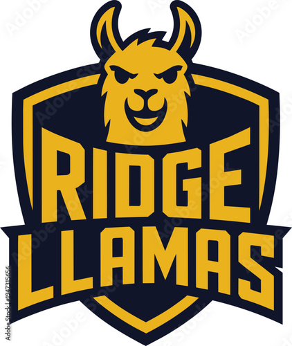 Ridge Llamas Mascot Logo Featuring an Aggressive Yellow Llama Head for Esports and Sports Team Desig