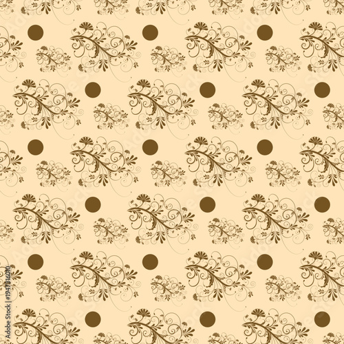 Elegant floral pattern with gold accents on a light beige background, perfect for textiles and wallpapers.