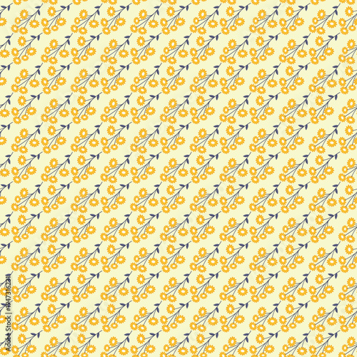 Elegant floral pattern with yellow flowers and gray arrows on a light background.
