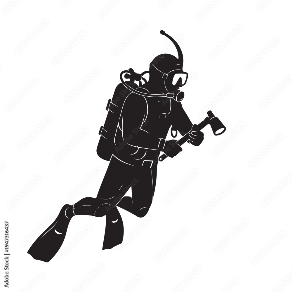 Fototapeta premium Scuba Diver Holding Hammer Underwater For Marine Construction Concepts